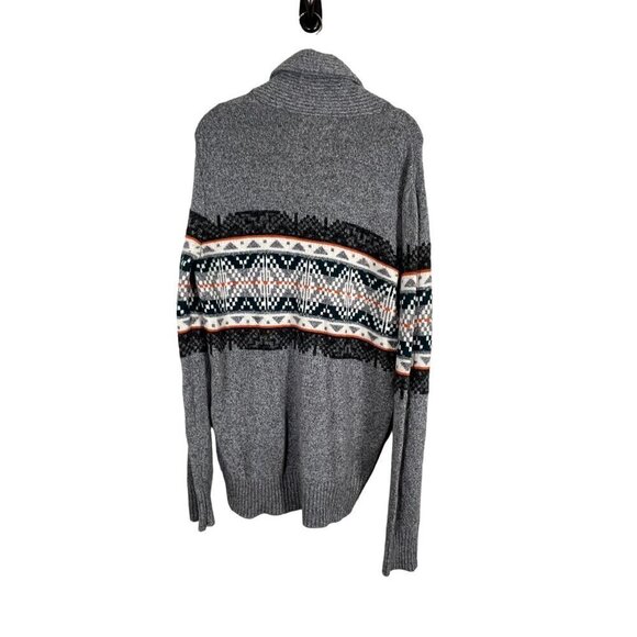 American Eagle Sweater Men M Gray Grandpa Cardigan Chevon Fair Isle Retro 80s - Picture 4 of 12